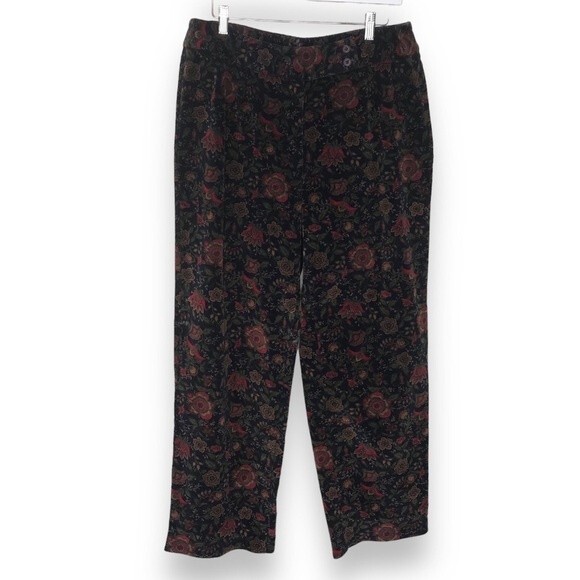 Vintage Talbots Navy Floral Pinwale Corduroy Pants Wide Leg No Pockets Women 14W - Picture 1 of 15